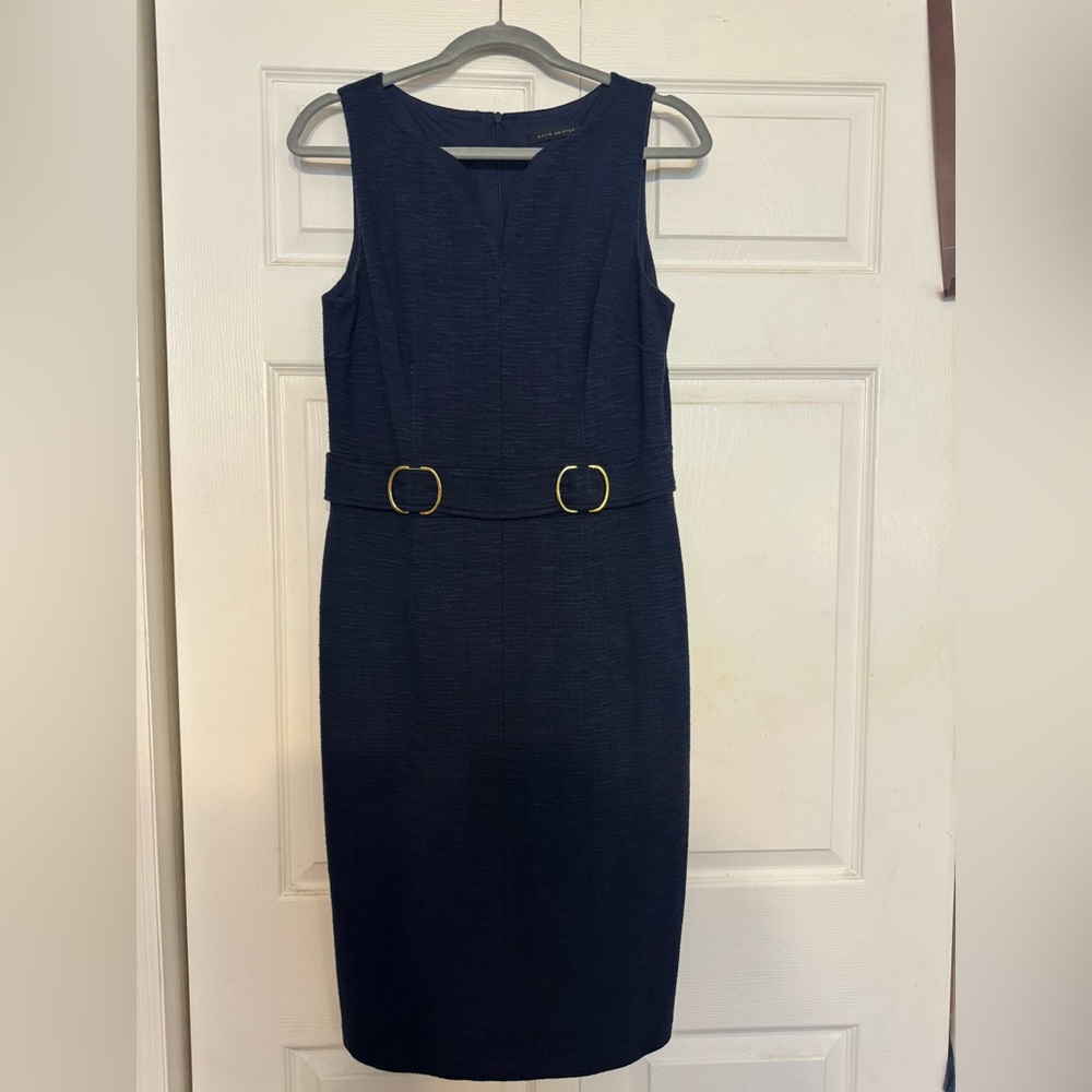 David Meister Blue Sleeveless V-neck Sheath Dress